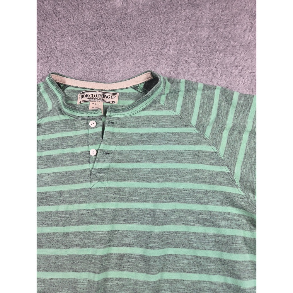 Chor Clothing Co Mens Large Mint Green Striped Short Sleeve Henley Shirt Y2K